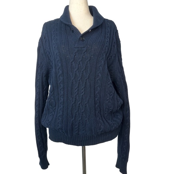 LRL Lauren Jeans Co. Cable Knit Pullover‎ Sweater Shawl Collar L/G - Picture 1 of 5